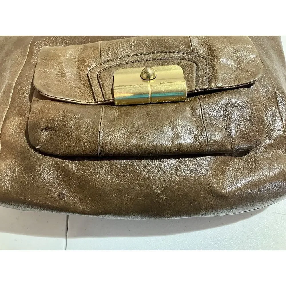 Y2K Coach Tote Bag Purse Brown Leather Kristin Gold Buckle Chain XL Hobo Bag